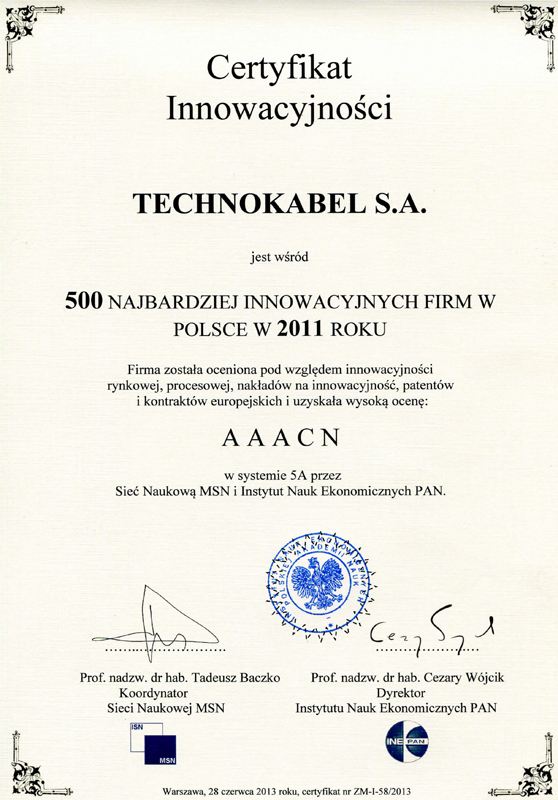 Certyfikat AAACN 800